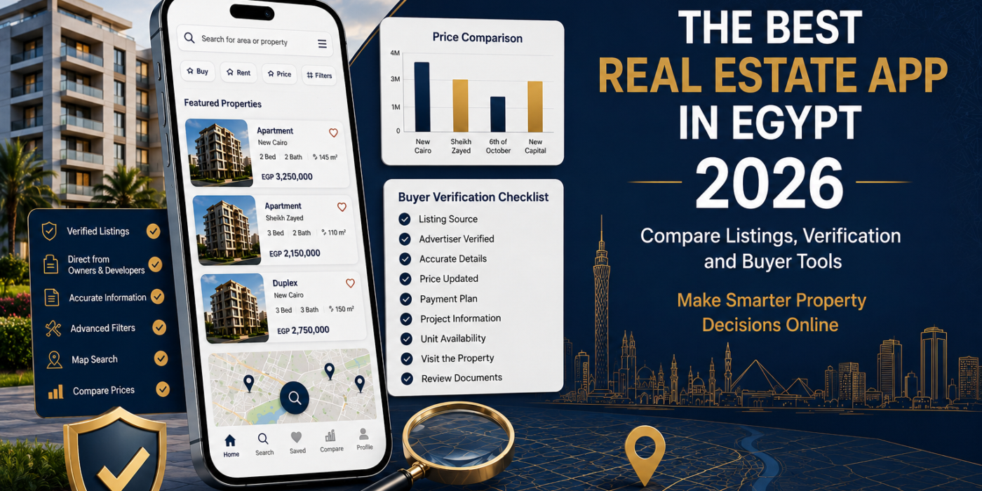 Best real estate app in Egypt 2026 for comparing property listings, prices, verification tools, maps, and buyer features before purchasing.