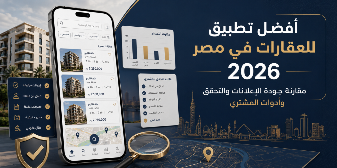 أفضل تطبيق للعقارات في مصر 2026 لمقارنة الإعلانات والأسعار والتحقق من العقارات قبل الشراء