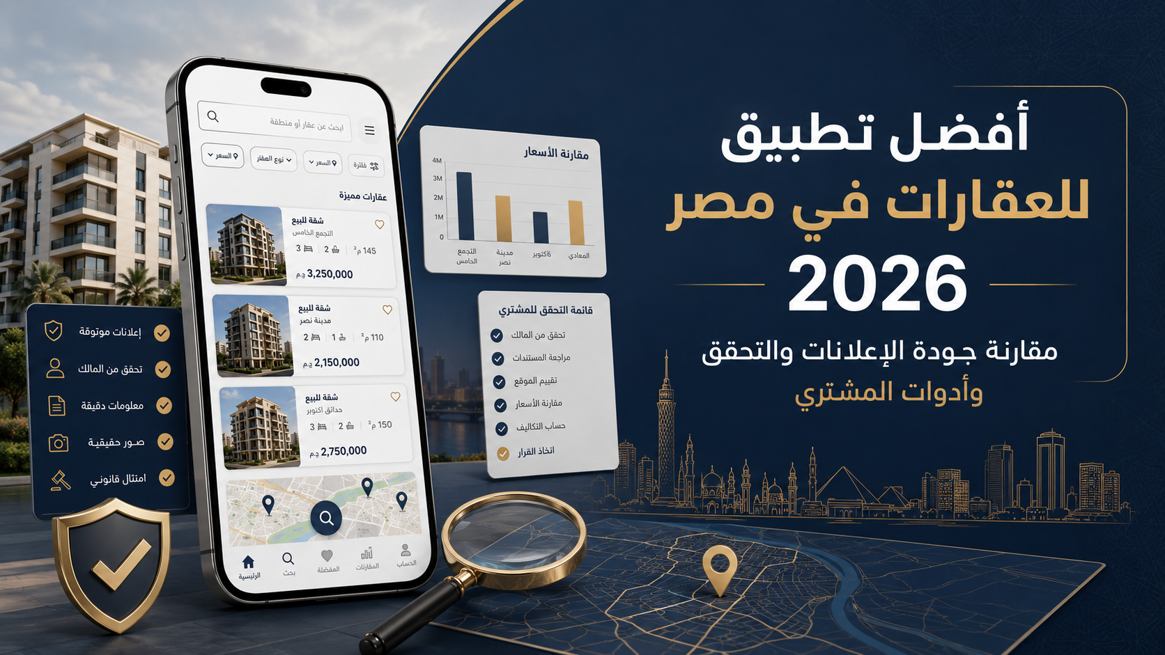أفضل تطبيق للعقارات في مصر 2026 لمقارنة الإعلانات والأسعار والتحقق من العقارات قبل الشراء