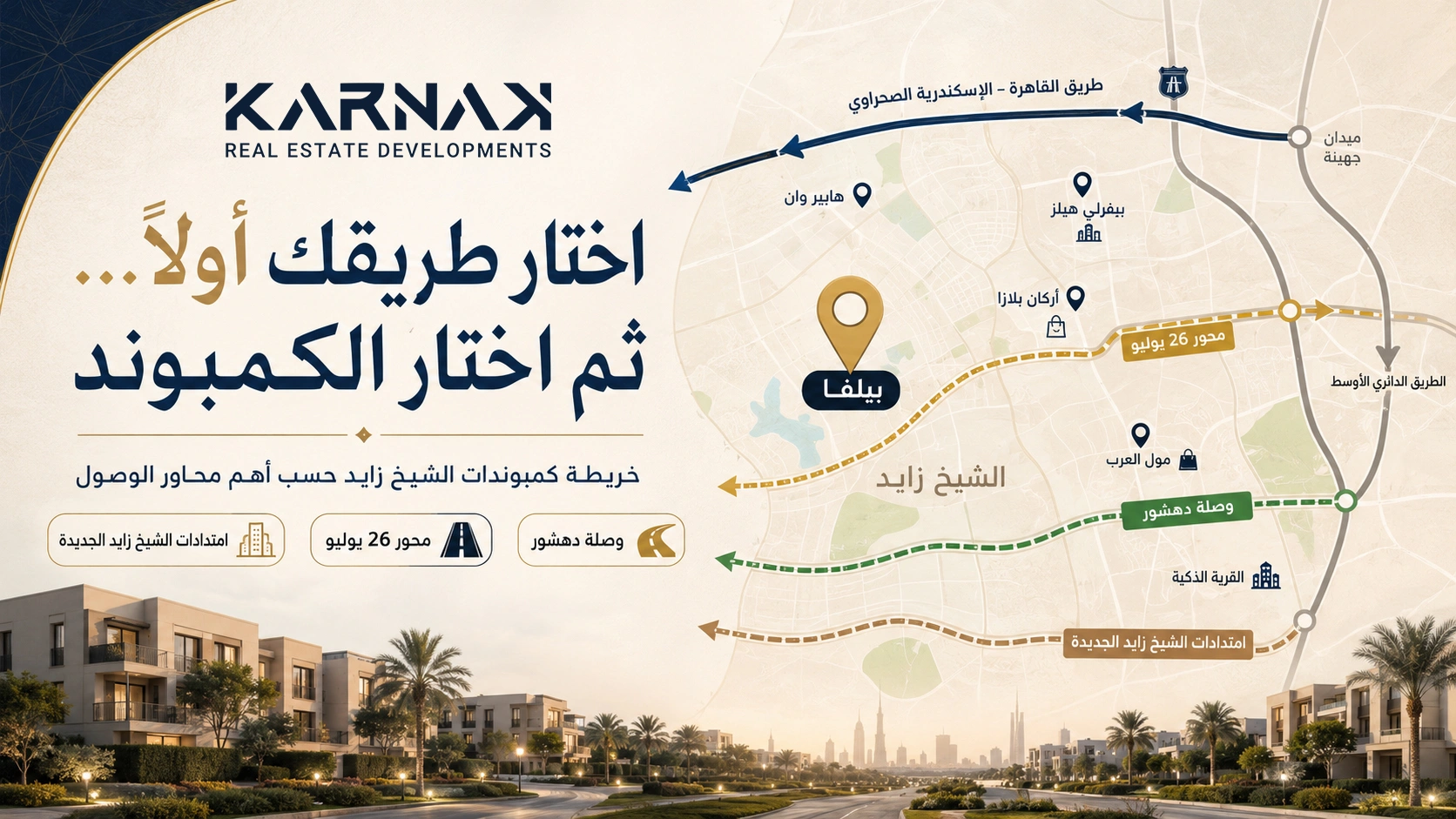 خريطة كمبوندات الشيخ زايد 2026 وصلة دهشور و26 يوليو والشيخ زايد الجديدة