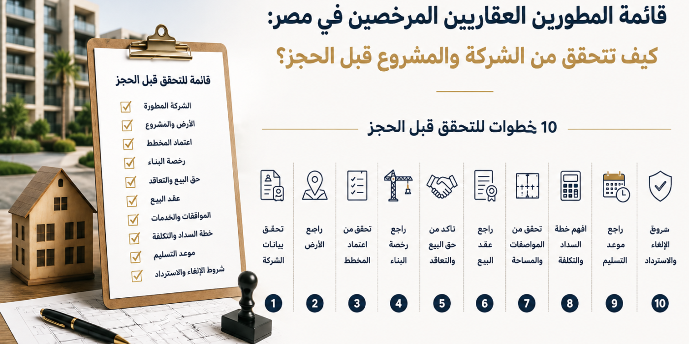قائمة المطورين العقاريين المرخصين في مصر 10 خطوات للتحقق من الشركة والمشروع قبل الحجز