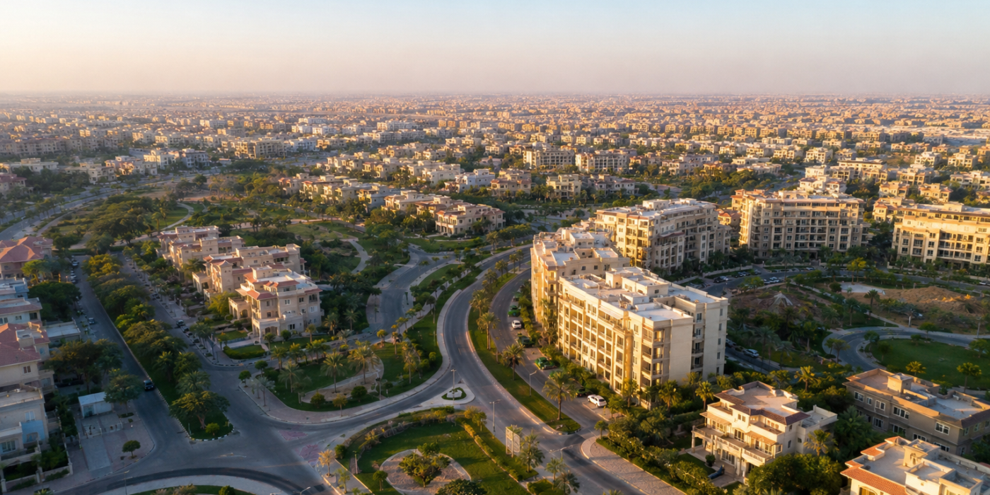 Modern aerial view of residential developments in Sheikh Zayed featured the best real estate developer