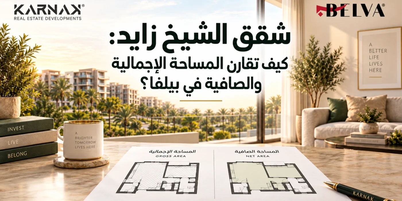 شقق الشيخ زايد كيف تقارن المساحة الإجمالية والصافية في بيلفا؟